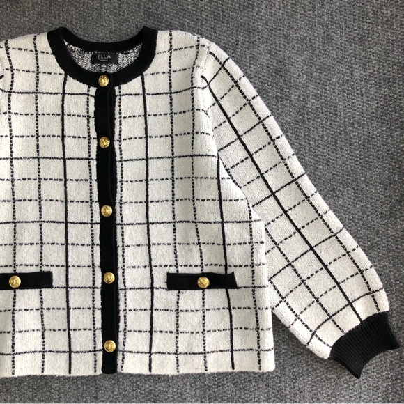 Ella Rafaella size 2X windowpane plaid button up cardigan - Picture 3 of 14